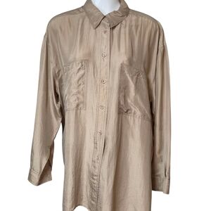 Vintage Abotai Silk Button-Up Shirt Tan Size Large Women's